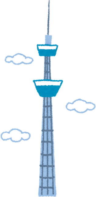 Watercolor Illustration of Tokyo Skytree with Clouds